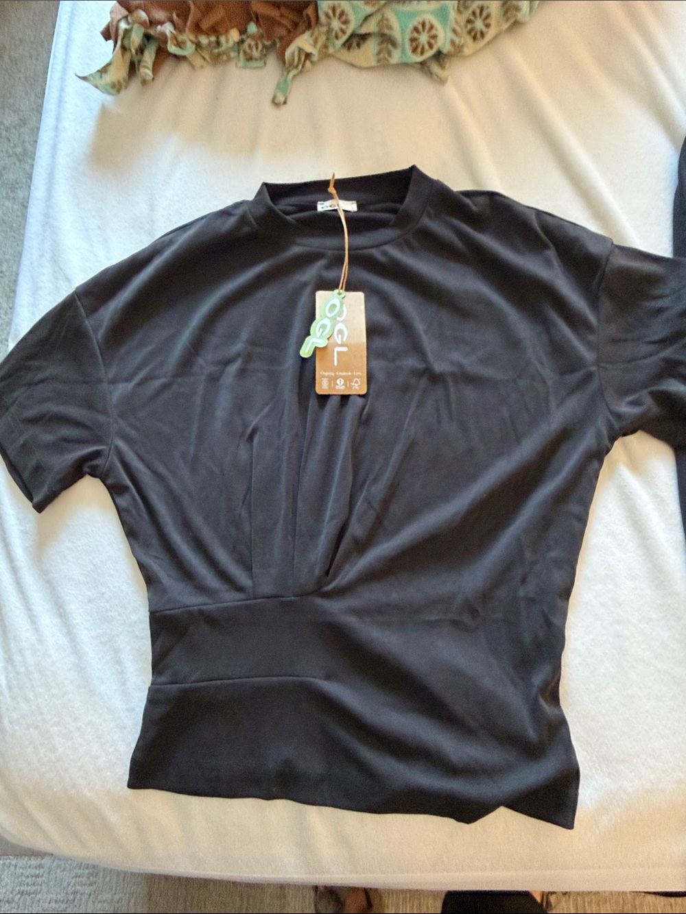 OGL Black Short-Sleeve Waist-Panel Top